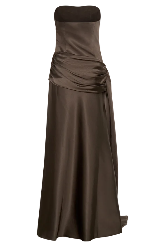 Sarah Strapless Maxi Dress With Waist Tie – Mocha Sarah Strapless Maxi Dress With Waist Tie – Mocha