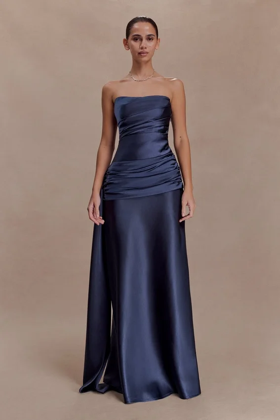 Sarah Strapless Maxi Dress With Waist Tie – Navy Sarah Strapless Maxi Dress With Waist Tie – Navy