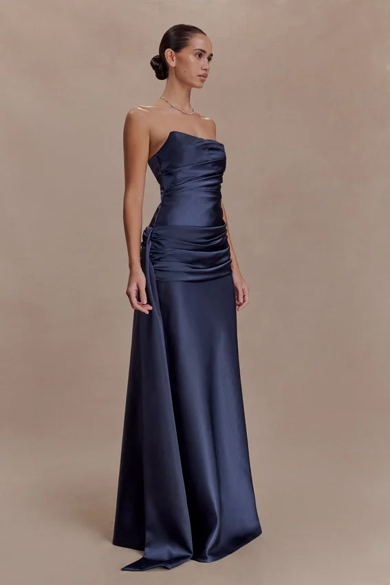 Sarah Strapless Maxi Dress With Waist Tie – Navy Sarah Strapless Maxi Dress With Waist Tie – Navy