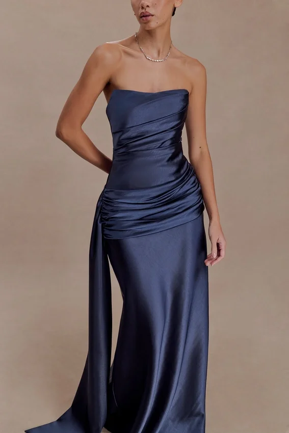 Sarah Strapless Maxi Dress With Waist Tie – Navy Sarah Strapless Maxi Dress With Waist Tie – Navy