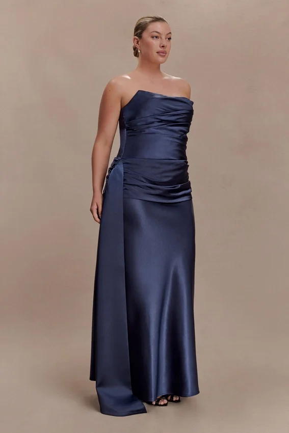 Sarah Strapless Maxi Dress With Waist Tie – Navy Sarah Strapless Maxi Dress With Waist Tie – Navy