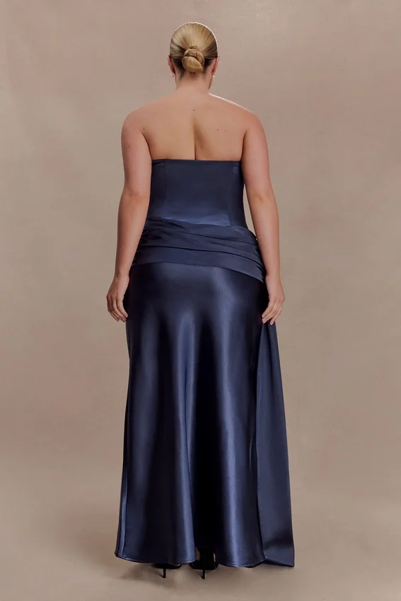 Sarah Strapless Maxi Dress With Waist Tie – Navy Sarah Strapless Maxi Dress With Waist Tie – Navy