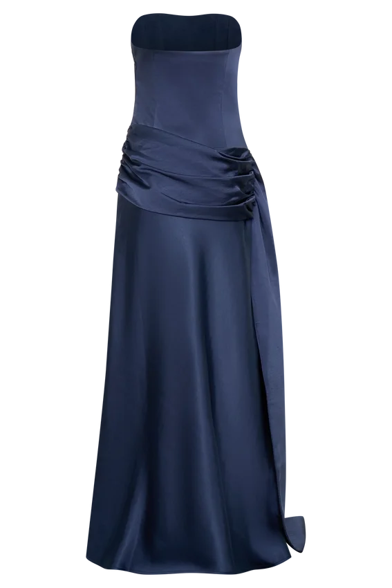 Sarah Strapless Maxi Dress With Waist Tie – Navy Sarah Strapless Maxi Dress With Waist Tie – Navy