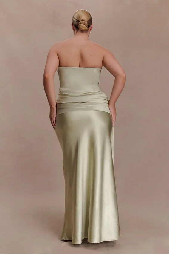 Sarah Strapless Maxi Dress With Waist Tie – Sage Sarah Strapless Maxi Dress With Waist Tie – Sage