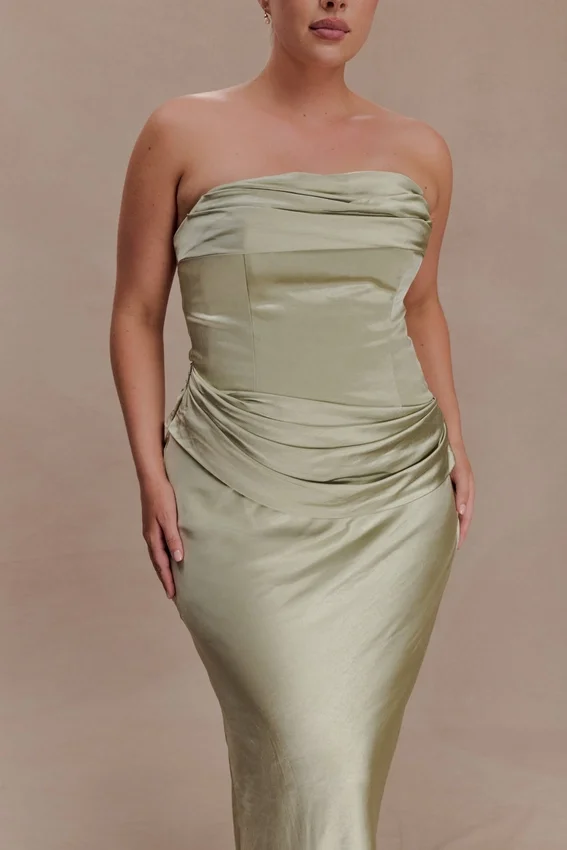 Sarah Strapless Maxi Dress With Waist Tie – Sage Sarah Strapless Maxi Dress With Waist Tie – Sage
