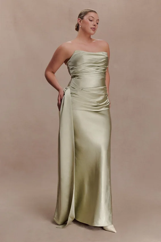 Sarah Strapless Maxi Dress With Waist Tie – Sage Sarah Strapless Maxi Dress With Waist Tie – Sage