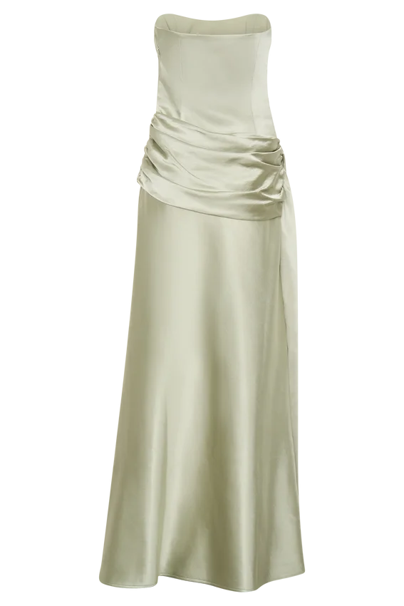 Sarah Strapless Maxi Dress With Waist Tie – Sage Sarah Strapless Maxi Dress With Waist Tie – Sage
