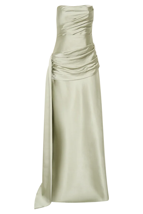 Sarah Strapless Maxi Dress With Waist Tie – Sage Sarah Strapless Maxi Dress With Waist Tie – Sage