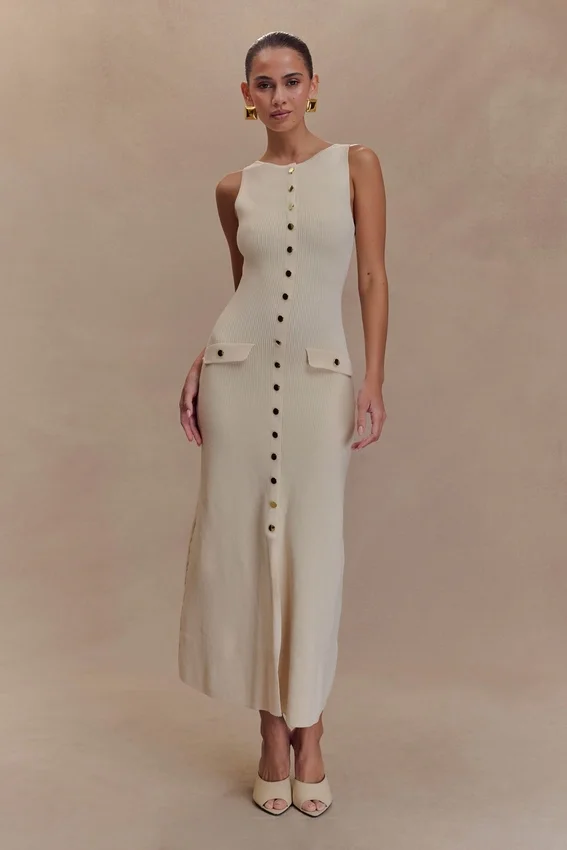 Sawyer Sleeveless Buttoned Maxi Dress – Ivory Sawyer Sleeveless Buttoned Maxi Dress – Ivory