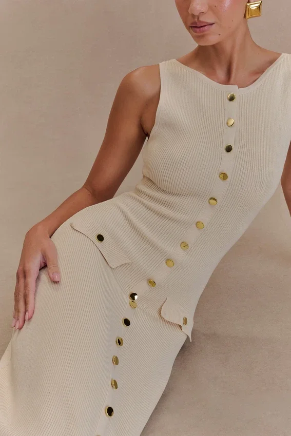 Sawyer Sleeveless Buttoned Maxi Dress – Ivory Sawyer Sleeveless Buttoned Maxi Dress – Ivory