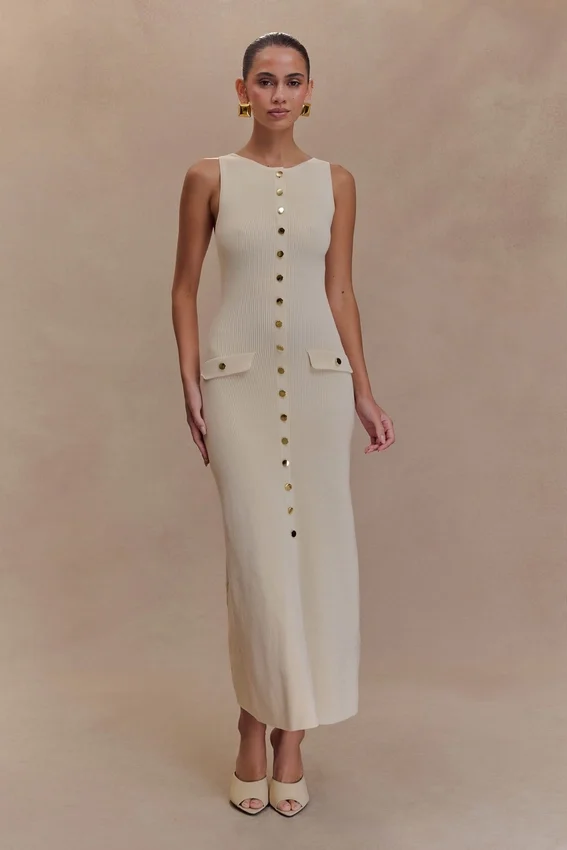 Sawyer Sleeveless Buttoned Maxi Dress – Ivory Sawyer Sleeveless Buttoned Maxi Dress – Ivory