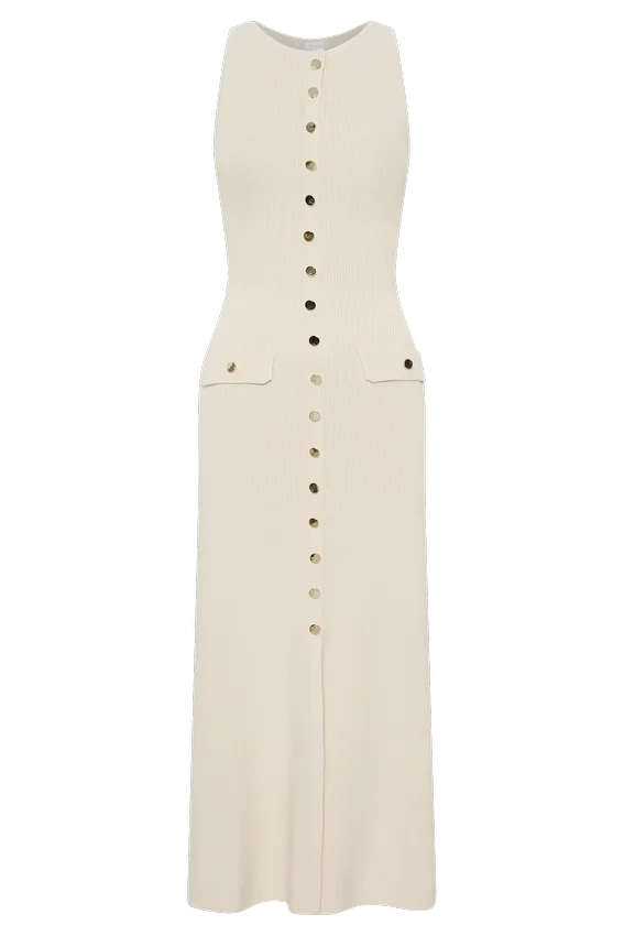 Sawyer Sleeveless Buttoned Maxi Dress – Ivory Sawyer Sleeveless Buttoned Maxi Dress – Ivory