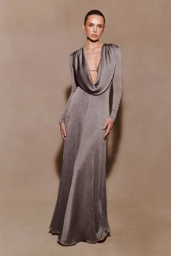 Scarlet Lurex Cowl Maxi Dress – Silver Scarlet Lurex Cowl Maxi Dress – Silver