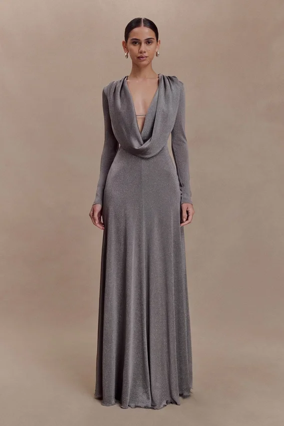 Scarlet Lurex Cowl Maxi Dress – Silver Scarlet Lurex Cowl Maxi Dress – Silver