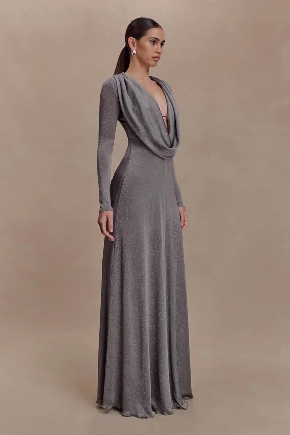 Scarlet Lurex Cowl Maxi Dress – Silver Scarlet Lurex Cowl Maxi Dress – Silver