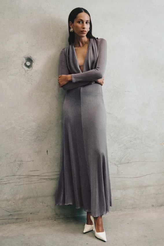 Scarlet Lurex Cowl Maxi Dress – Silver Scarlet Lurex Cowl Maxi Dress – Silver