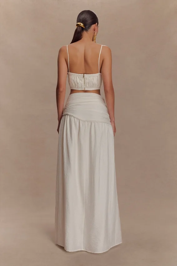 Scottie Gathered Linen Knot Maxi Skirt – Oat Marle Scottie Gathered Linen Knot Maxi Skirt – Oat Marle