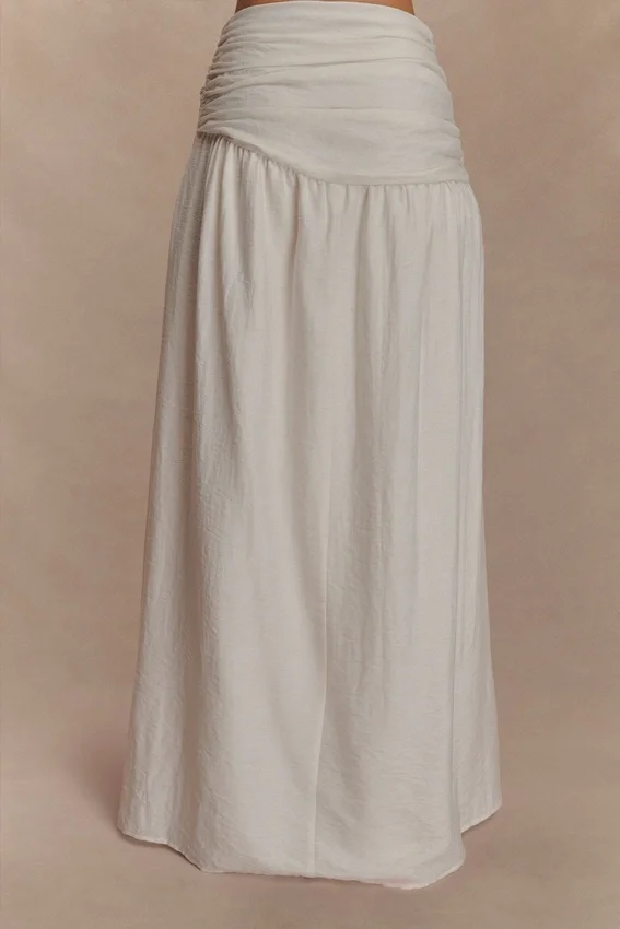 Scottie Gathered Linen Knot Maxi Skirt – Oat Marle Scottie Gathered Linen Knot Maxi Skirt – Oat Marle