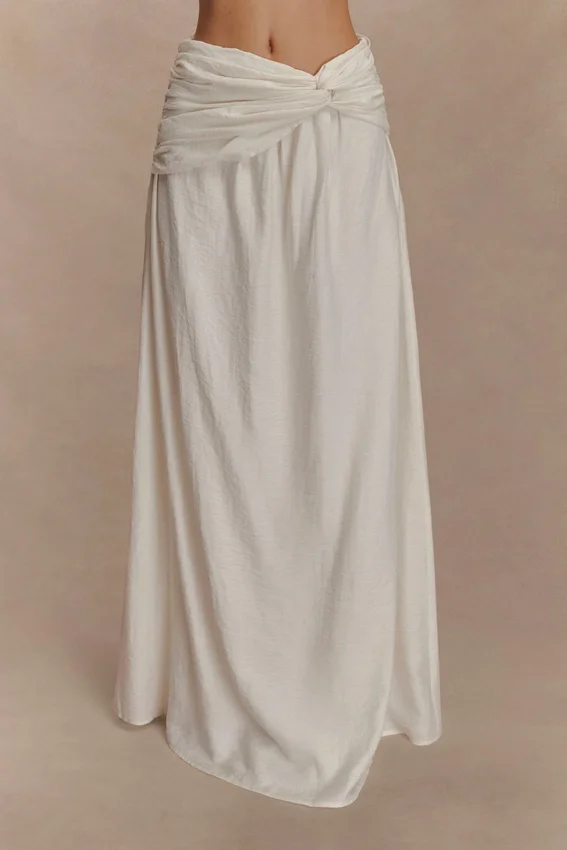 Scottie Gathered Linen Knot Maxi Skirt – Oat Marle Scottie Gathered Linen Knot Maxi Skirt – Oat Marle