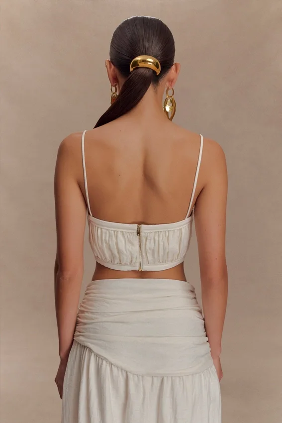 Scottie Shirred Linen Bandeau – Oat Marle Scottie Shirred Linen Bandeau – Oat Marle