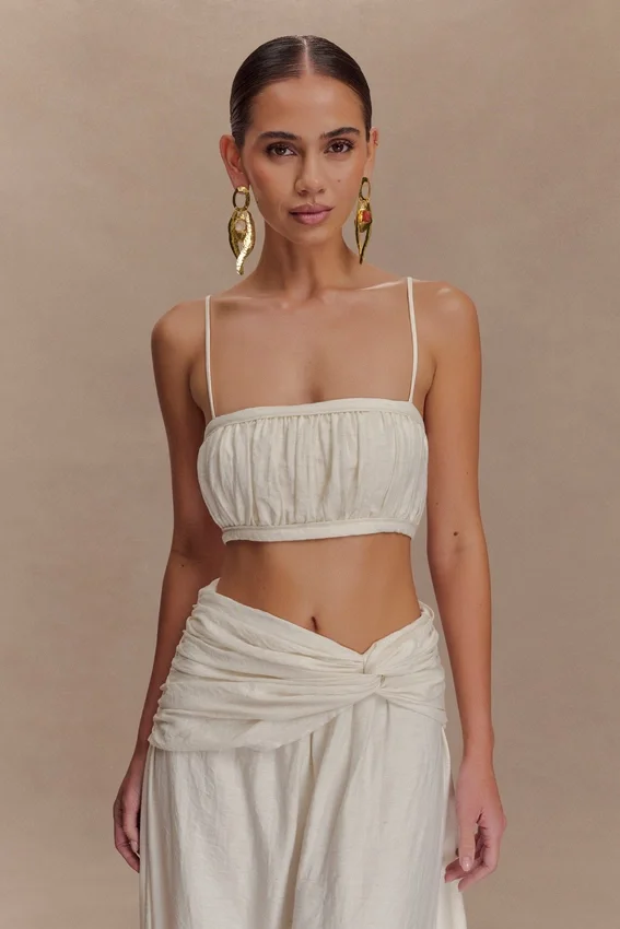 Scottie Shirred Linen Bandeau – Oat Marle Scottie Shirred Linen Bandeau – Oat Marle