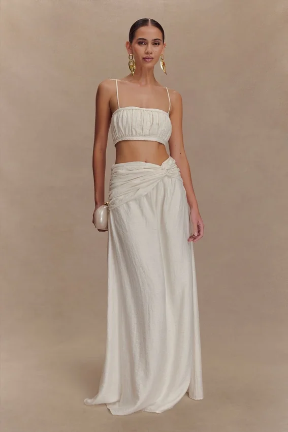Scottie Shirred Linen Bandeau – Oat Marle Scottie Shirred Linen Bandeau – Oat Marle