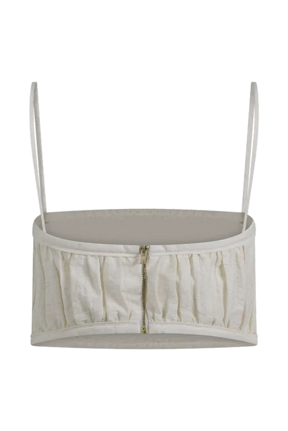 Scottie Shirred Linen Bandeau – Oat Marle Scottie Shirred Linen Bandeau – Oat Marle