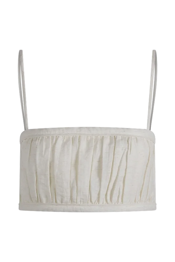 Scottie Shirred Linen Bandeau – Oat Marle Scottie Shirred Linen Bandeau – Oat Marle