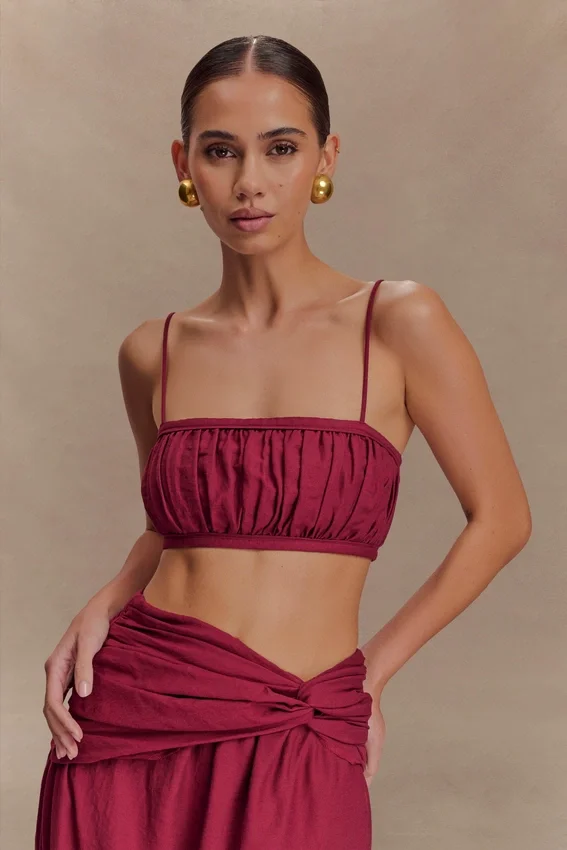 Scottie Shirred Linen Bandeau – Wine Scottie Shirred Linen Bandeau – Wine