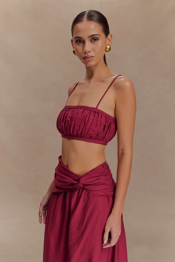 Scottie Shirred Linen Bandeau – Wine Scottie Shirred Linen Bandeau – Wine