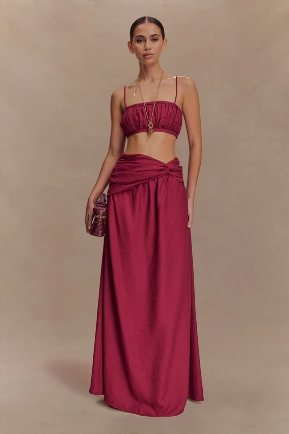 Scottie Shirred Linen Bandeau – Wine Scottie Shirred Linen Bandeau – Wine