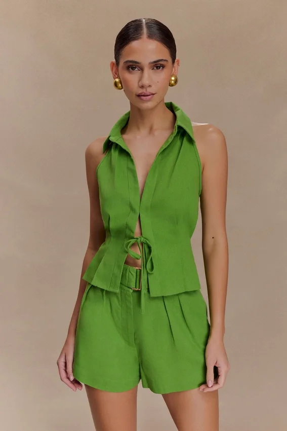 Scout Linen Belted Shorts – Green Scout Linen Belted Shorts – Green