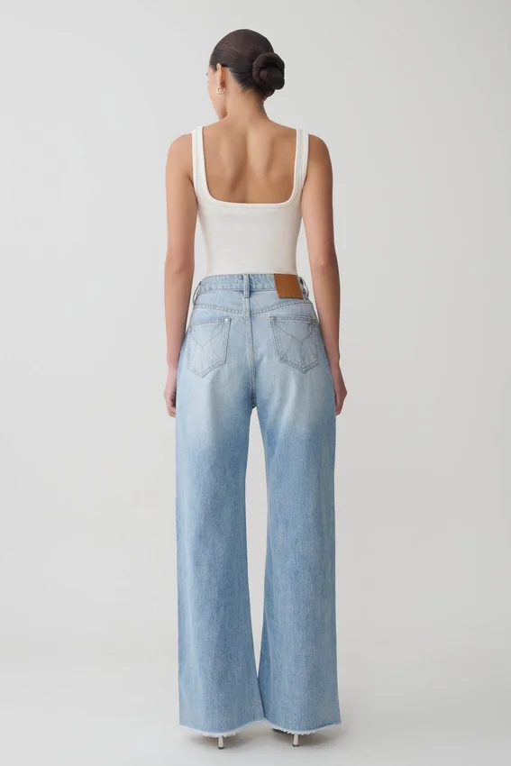 Sebastian Straight Leg Denim Jeans With Fray Hem – Washed Light Blue Sebastian Straight Leg Denim Jeans With Fray Hem – Washed Light Blue