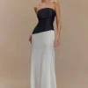 Serena Strapless Taffeta Maxi Dress – White/Black