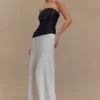 Serena Strapless Taffeta Maxi Dress – White/Black