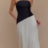 Serena Strapless Taffeta Maxi Dress – White/Black