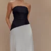 Serena Strapless Taffeta Maxi Dress – White/Black