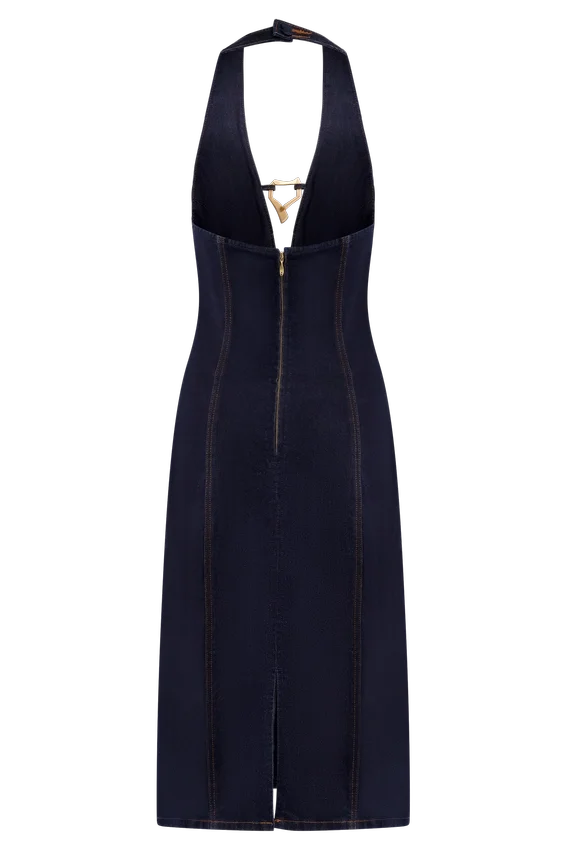 Shauna Denim Halter Midi Dress – Indigo Blue Shauna Denim Halter Midi Dress – Indigo Blue