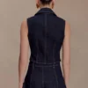 Shona Denim Vest With Decorative Buttons – Washed Indigo Blue
