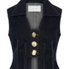 Shona Denim Vest With Decorative Buttons – Washed Indigo Blue