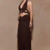Siren Satin And Diamante Halter Top – Dark Chocolate Siren Satin And Diamante Halter Top – Dark Chocolate