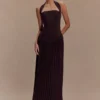 Stacie Pleated Halter Maxi Dress – Cacao