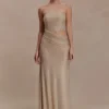 Starla Strapless Diamante Maxi Dress – Gold