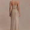 Starla Strapless Diamante Maxi Dress – Gold