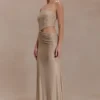 Starla Strapless Diamante Maxi Dress – Gold