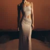 Starla Strapless Diamante Maxi Dress – Gold