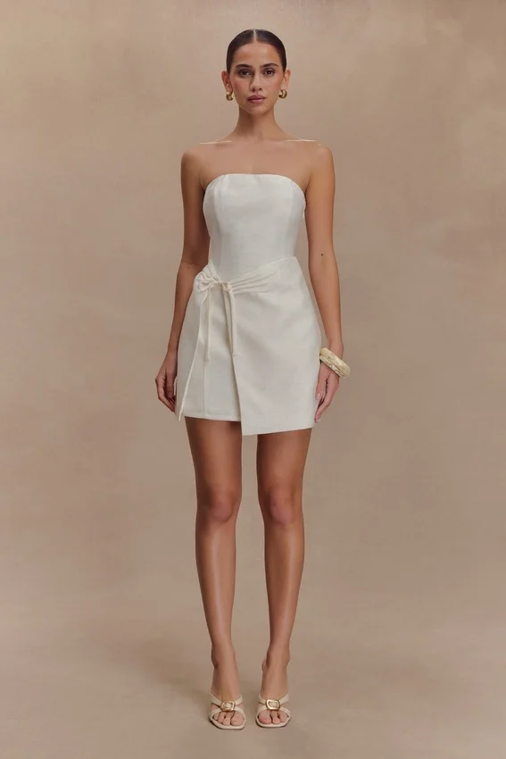 Steph Strapless Linen Mini Dress – White Steph Strapless Linen Mini Dress – White