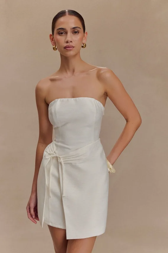 Steph Strapless Linen Mini Dress – White Steph Strapless Linen Mini Dress – White