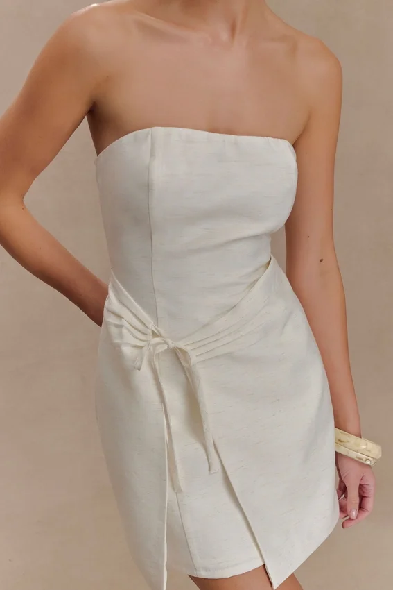 Steph Strapless Linen Mini Dress – White Steph Strapless Linen Mini Dress – White