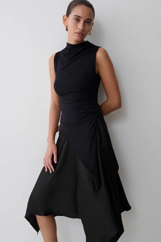 Coralie Asymmetric Satin Midi Skirt – Black Coralie Asymmetric Satin Midi Skirt – Black
